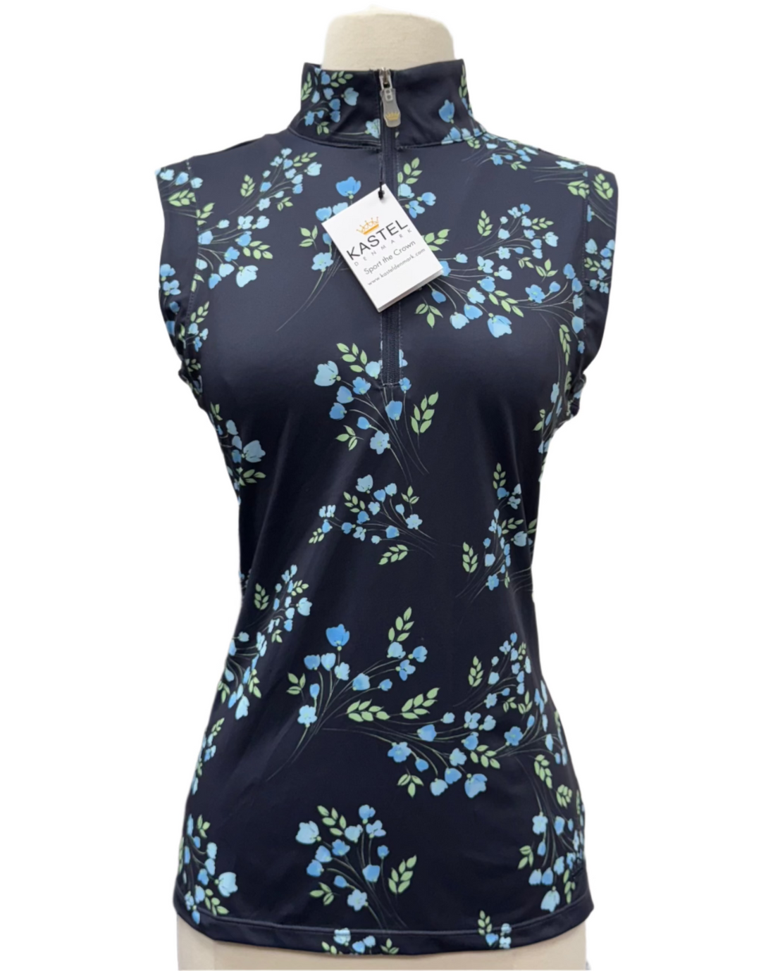 Kastel Denmark Ruched Back Sleeveless 1/4 Zip Shirt - Navy Rosebud - Skorzie