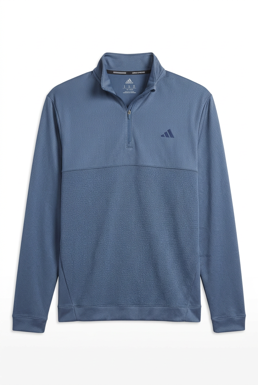 Adidas Mens Textured Long Sleeve Quarter Zip Mock - Stormy Blue - Skorzie