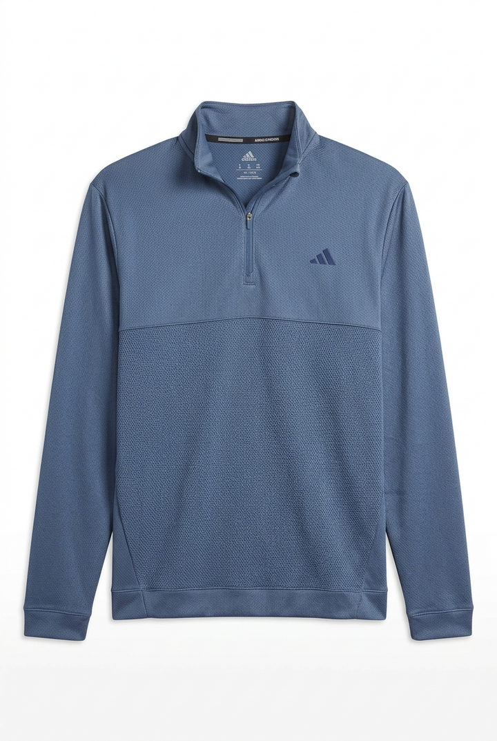 Adidas Mens Textured Long Sleeve Quarter Zip Mock - Stormy Blue - Skorzie
