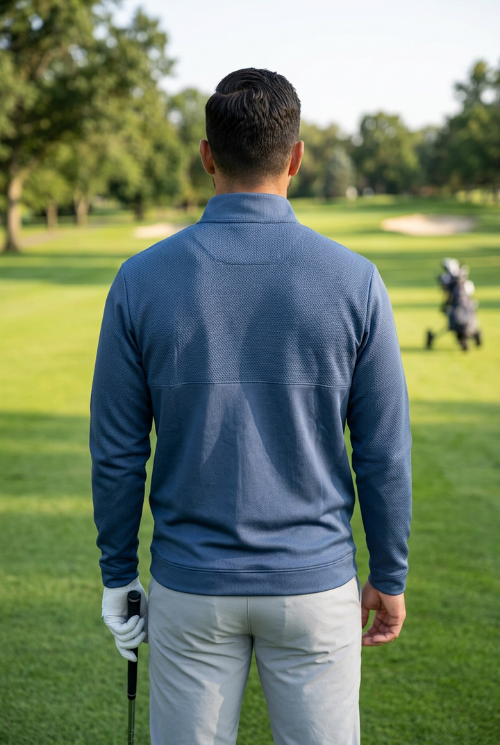 Adidas Mens Textured Long Sleeve Quarter Zip Mock - Stormy Blue - Skorzie