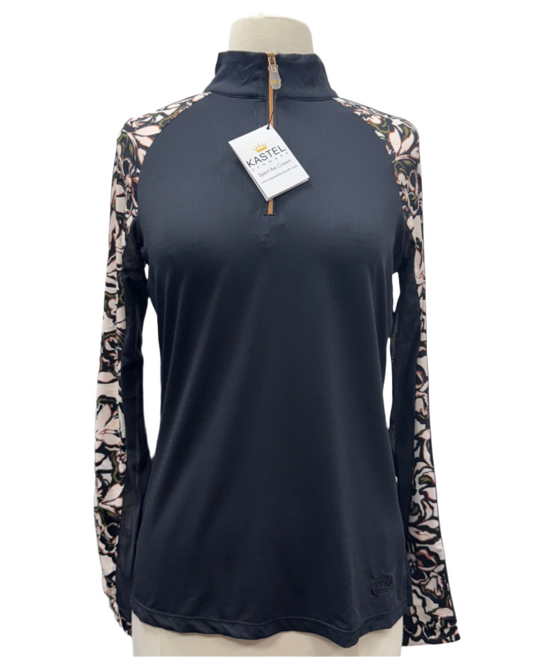 Kastel Denmark Raglan Long Sleeve 1/4 Zip Shirt - Black Floral - Small - Skorzie