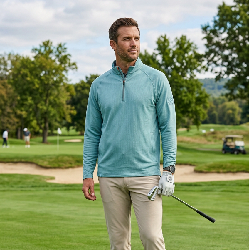 Donald Ross Mens Long Sleeve Teague Zip Pullover - Cascade - Skorzie