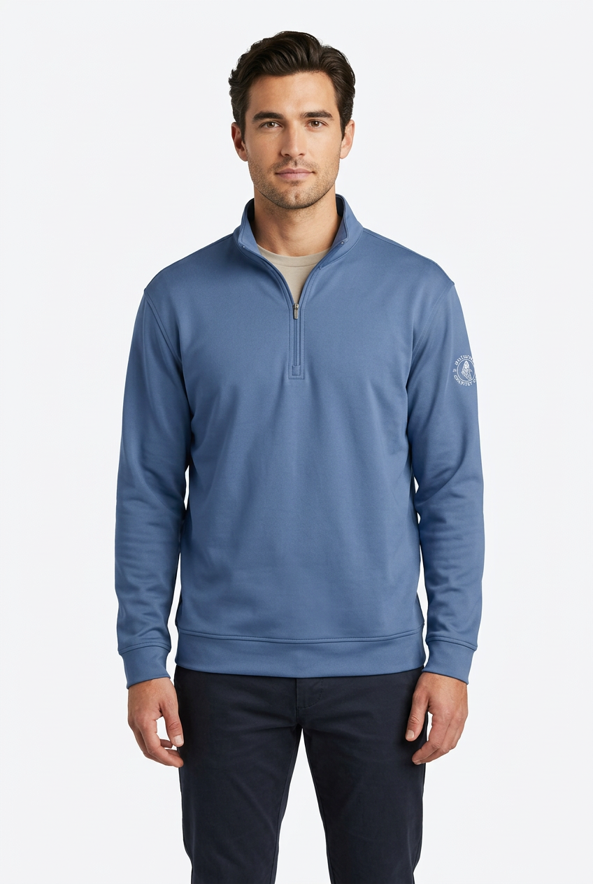 Donald Ross Mens Long Sleeve Falkirk Zip Pullover - Denim Blue - Skorzie