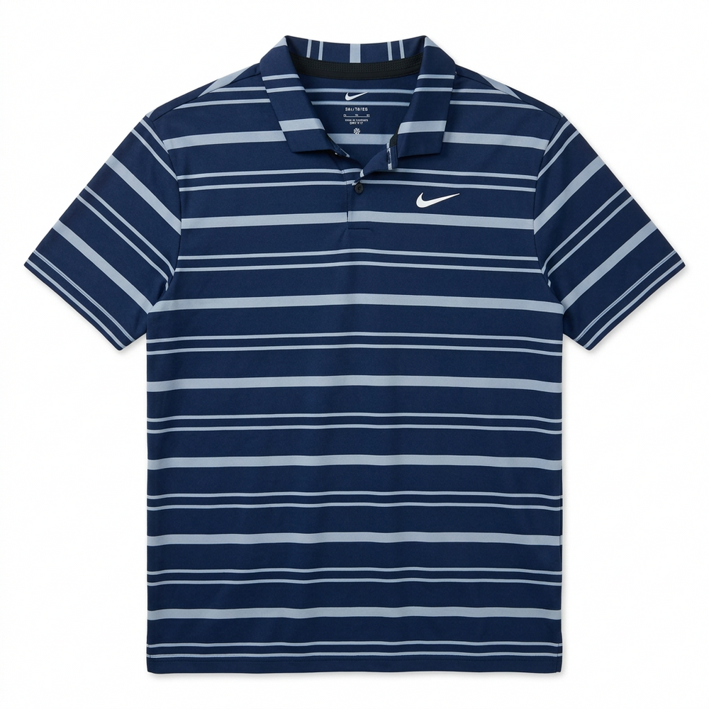 Adidas Mens Short Sleeve Striped Tour Button Polo - Navy/Multicolored - Skorzie