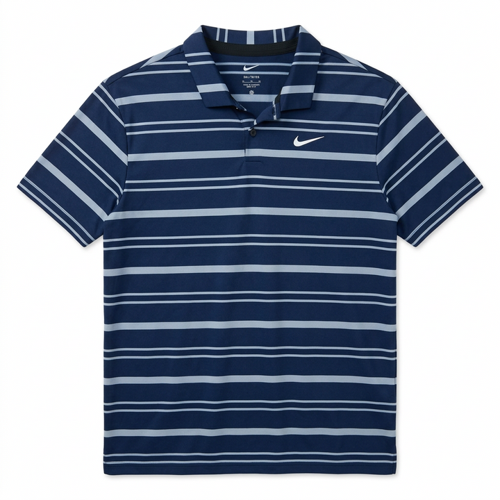 Adidas Mens Short Sleeve Striped Tour Button Polo - Navy/Multicolored - Skorzie