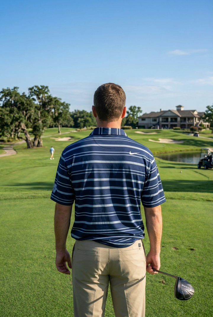 Adidas Mens Short Sleeve Striped Tour Button Polo - Navy/Multicolored - Skorzie