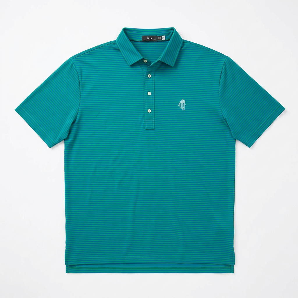 RLX Ralph Lauren Mens Airflow Jersey Short Sleeve Striped Button Polo - Green/Royal - Skorzie