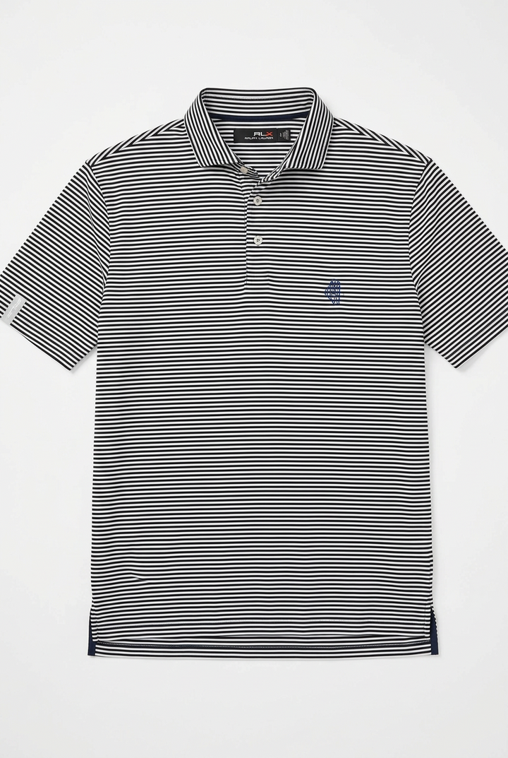 RLX Ralph Lauren Mens Airflow Jersey Short Sleeve Striped Button Polo - Burgundy/White - Skorzie