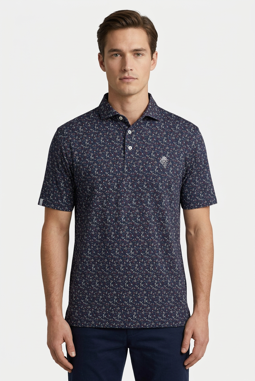 RLX Ralph Lauren Mens Airflow Jersey Short Sleeve Floral Button Polo - Navy/Multi - Skorzie