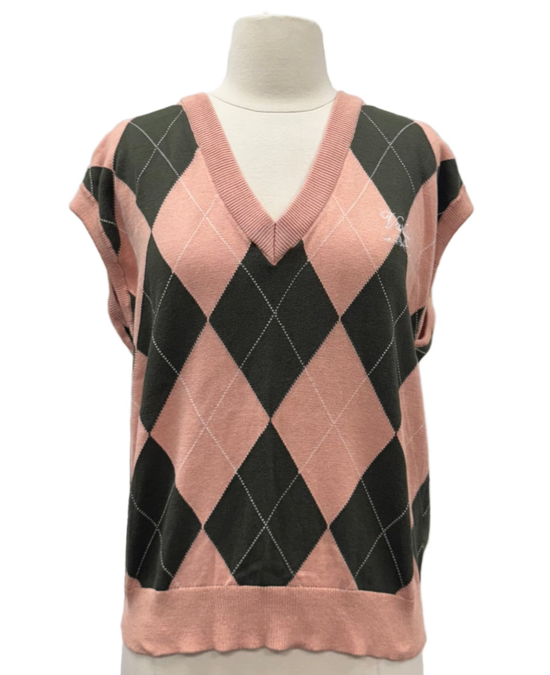 Varley Avika Argyle Vest - Dusty Pink/Deep Ivy - Medium - Skorzie