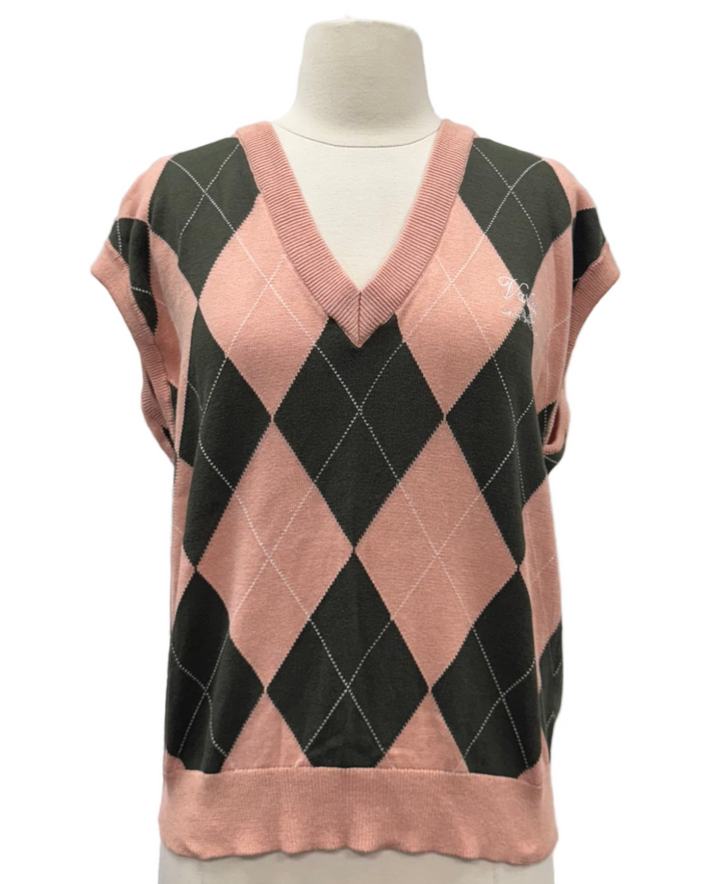 Varley Avika Argyle Vest - Dusty Pink/Deep Ivy - Medium - Skorzie