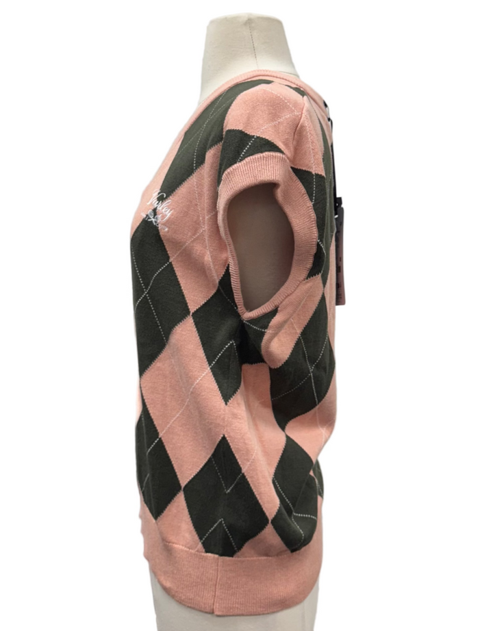 Varley Avika Argyle Vest - Dusty Pink/Deep Ivy - Medium - Skorzie