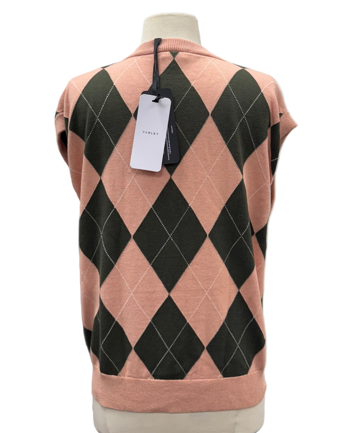 Varley Avika Argyle Vest - Dusty Pink/Deep Ivy - Medium - Skorzie