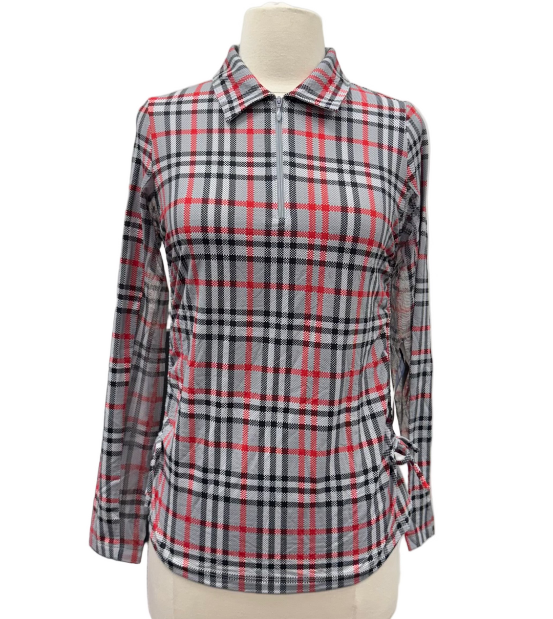 IBKUL Judith Adjustable Drawstring Zip Polo - Grey/Red - X-Small - Skorzie