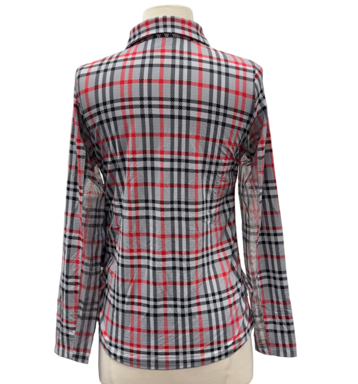 IBKUL Judith Adjustable Drawstring Zip Polo - Grey/Red - X-Small - Skorzie