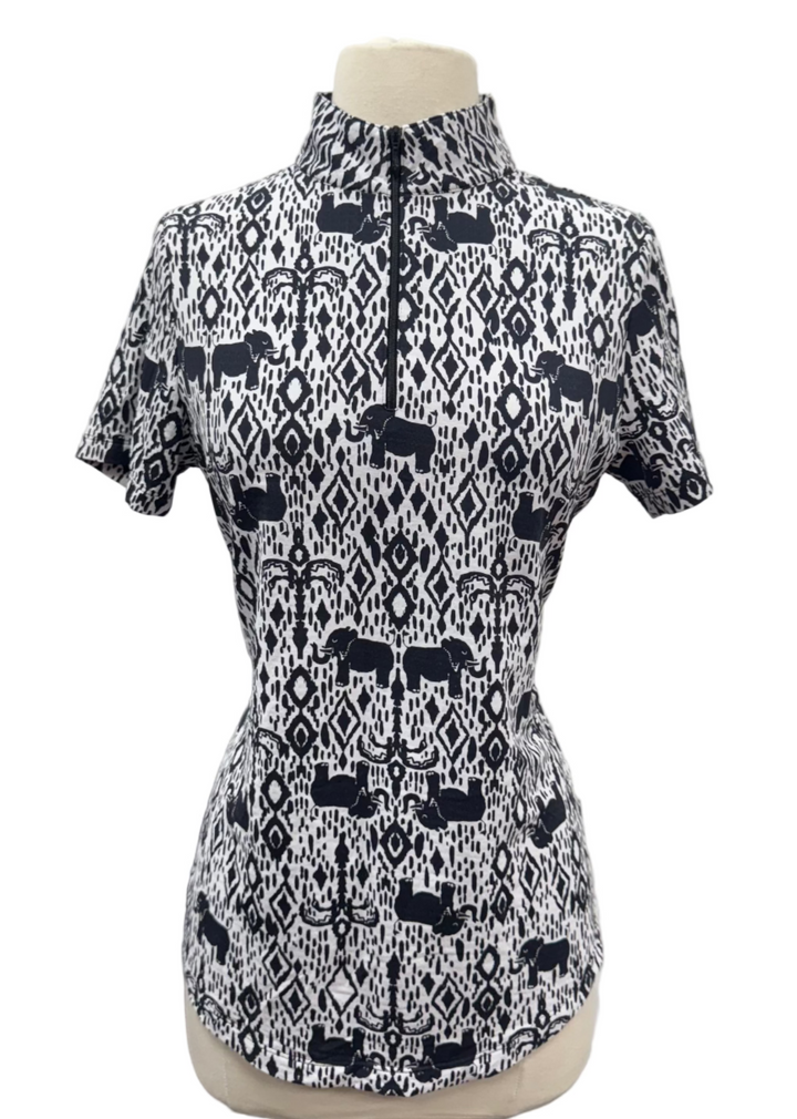 IBKUL Kendra Short Sleeve Top - Black/White - Small - Skorzie