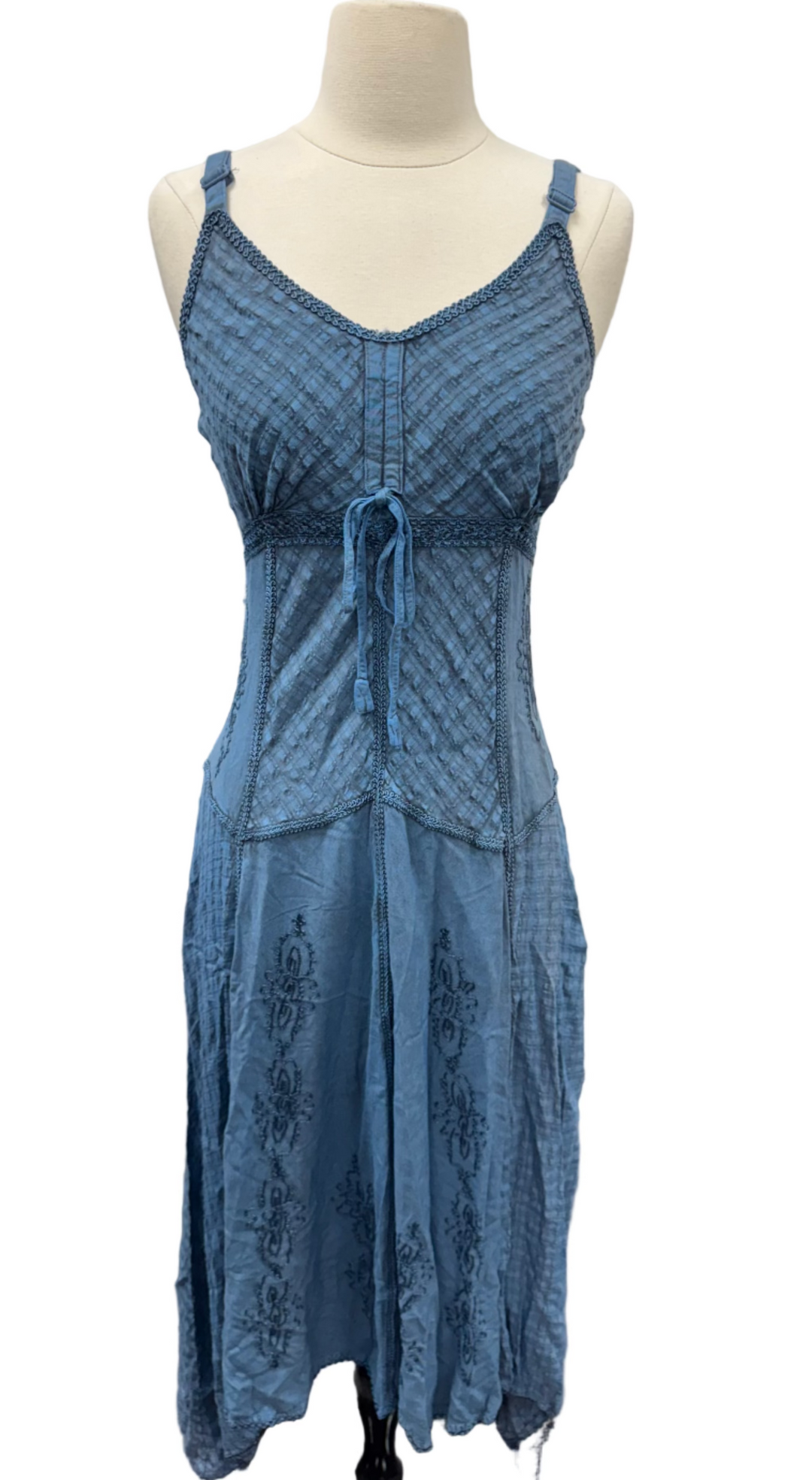Scully Honey Creek Spaghetti Strap Front Tie Embroidered Midi Dress - Electric Blue - Skorzie