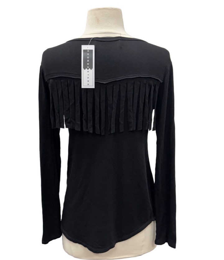 Rhonda Stark Fringe Back Long Sleeve Top - Black - Skorzie