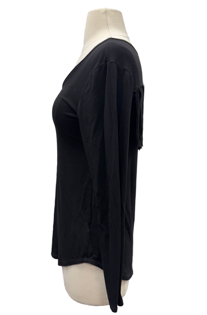 Rhonda Stark Fringe Back Long Sleeve Top - Black - Skorzie