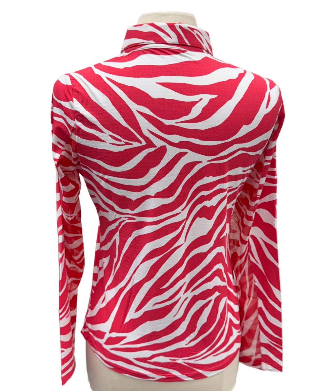IBKUL Long Sleeve Zip Zebra Polo Top - Red/White - Small - Skorzie