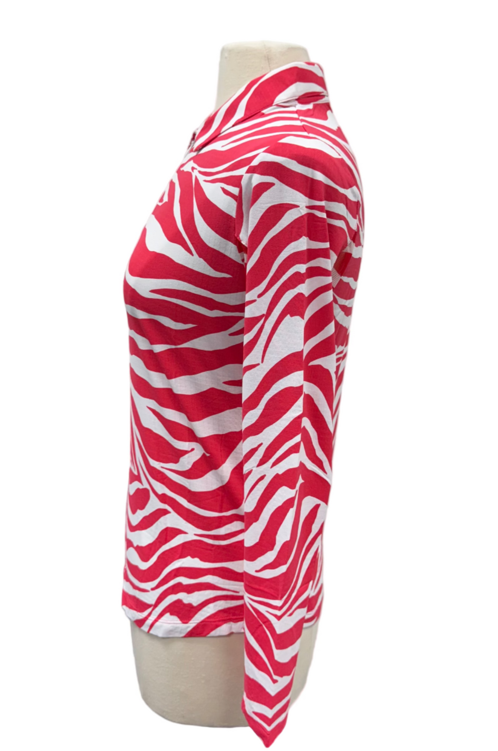 IBKUL Long Sleeve Zip Zebra Polo Top - Red/White - Small - Skorzie