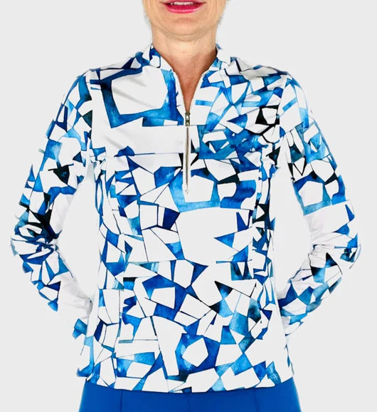 Amy Sport Katelyn 2.0 Long Sleeved Top - Sky Print - All Sizes Petite - Skorzie