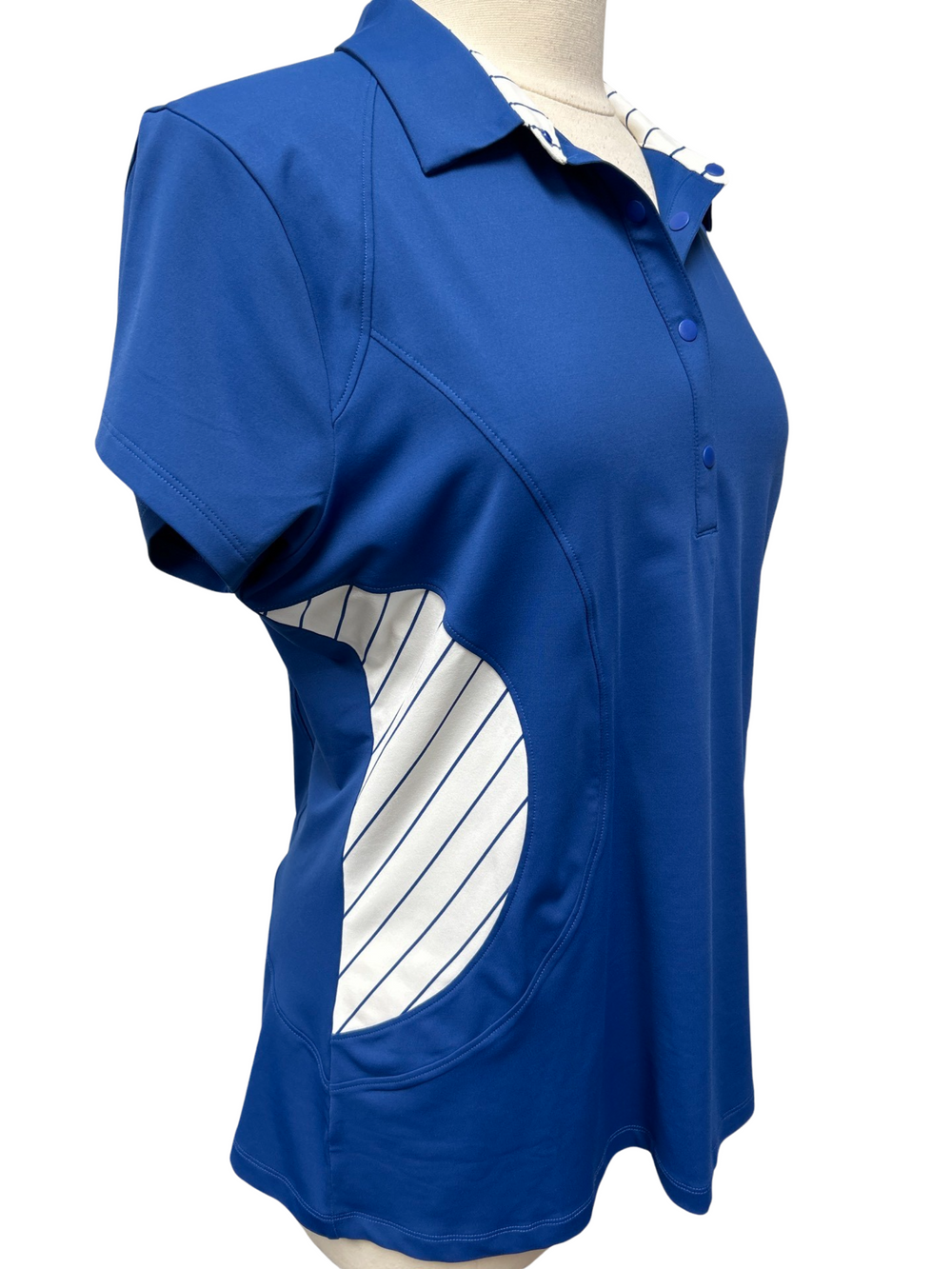 Annika Short Sleeve Top - Blue/White - Size X-Large - Skorzie