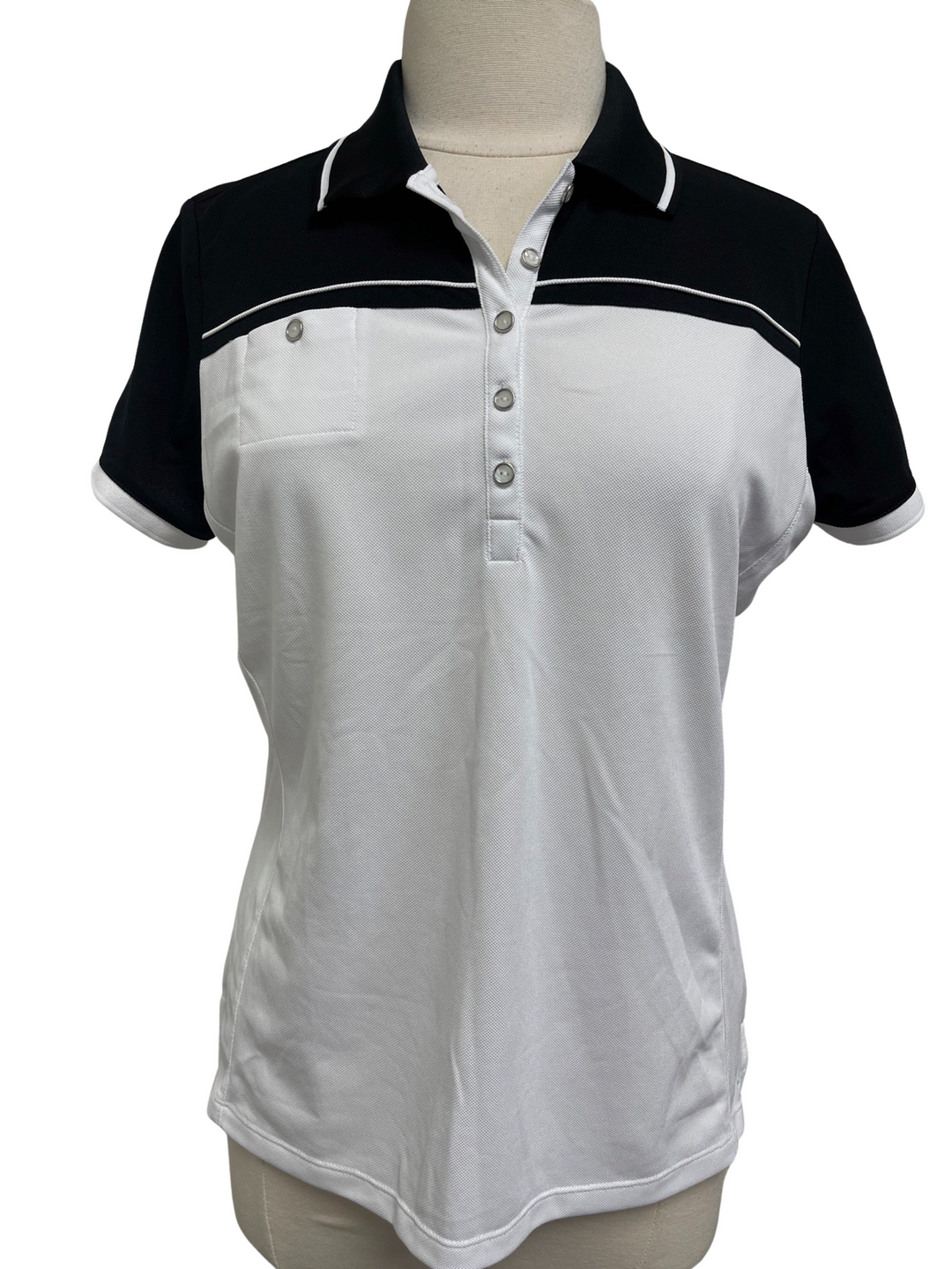 Izod Golf Polo Color Block Top - Black/White - Large - Skorzie