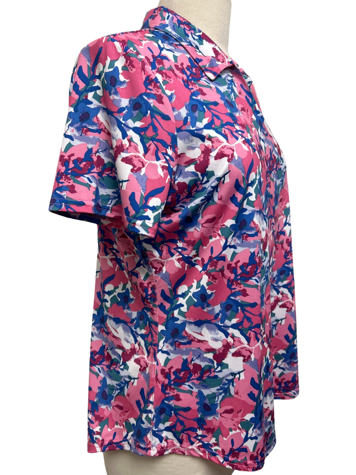 Jofit Pink Blue Floral Short Sleeve Top - Size Large - Skorzie