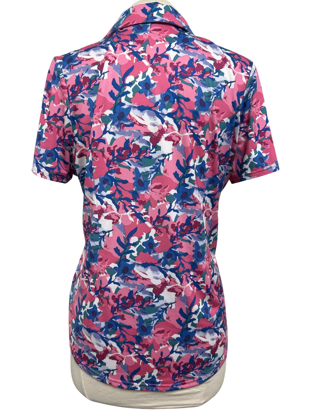 Jofit Pink Blue Floral Short Sleeve Top - Size Large - Skorzie