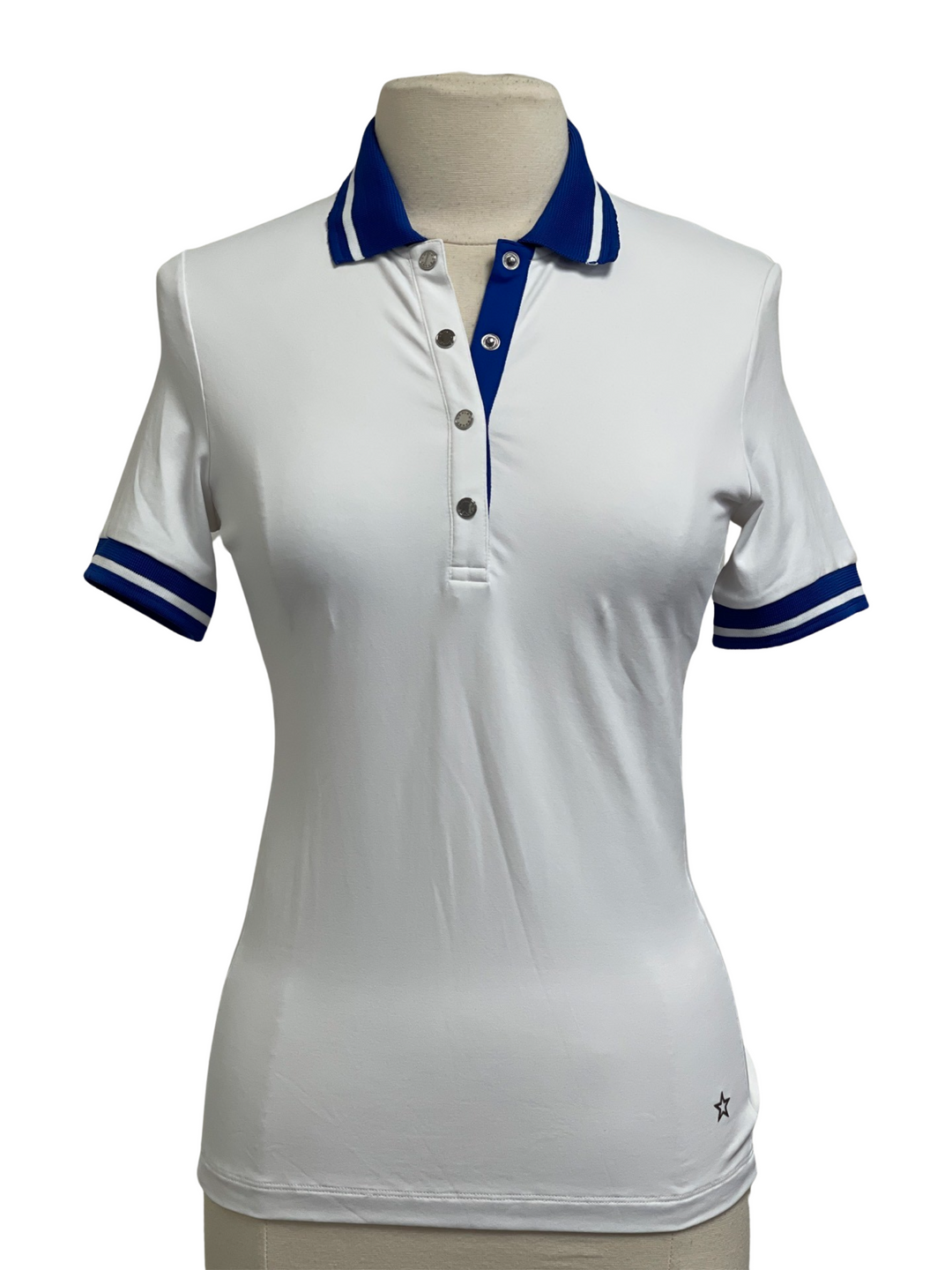 Lohla Sport Short Sleeve Mia Polo - White/Blue - Size Small - Skorzie