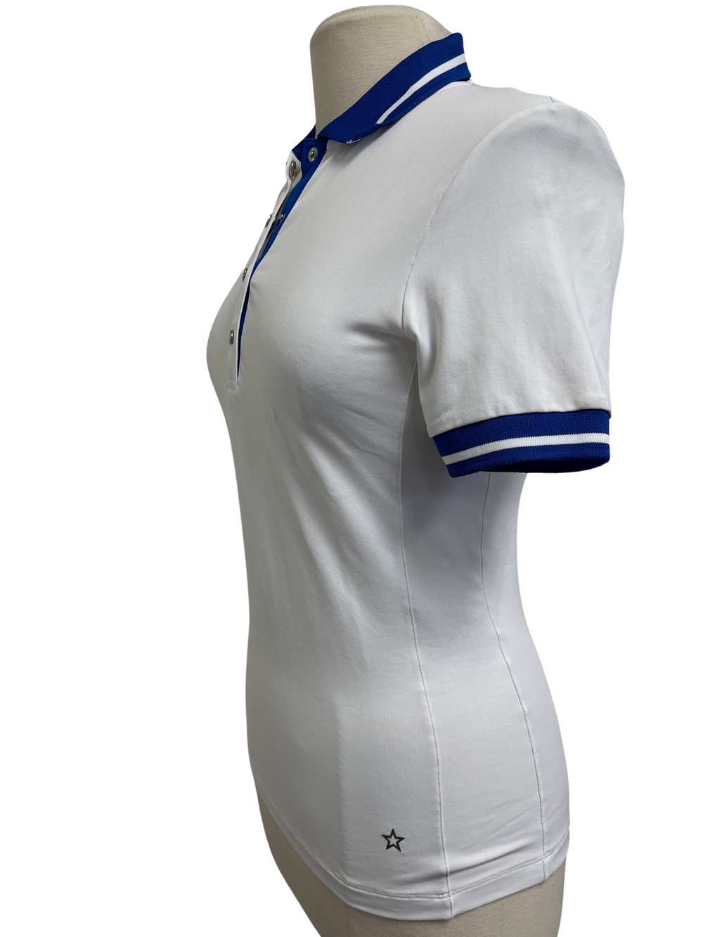 Lohla Sport Short Sleeve Mia Polo - White/Blue - Size Small - Skorzie