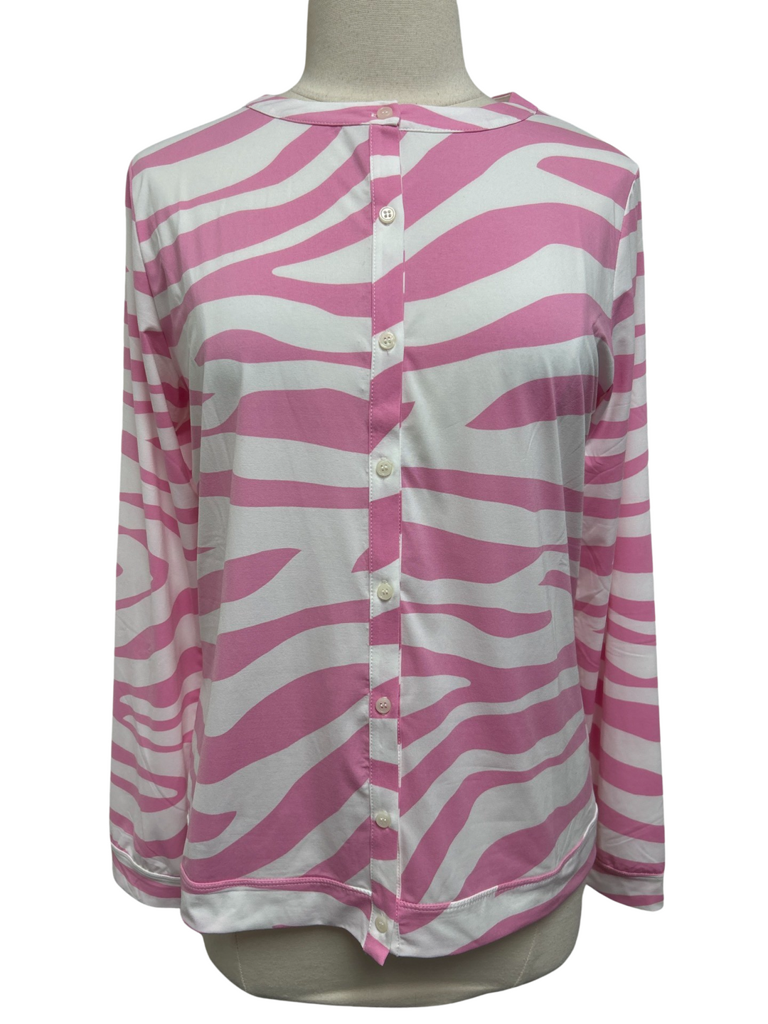 OTG - Long Sleeve Top - Pink and White - L - Skorzie