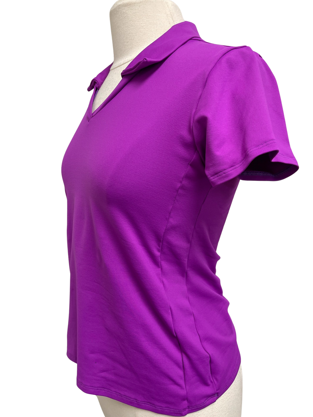 Dona Jo Vie Shot Sleeve Polo - Purple - Size Large - Skorzie