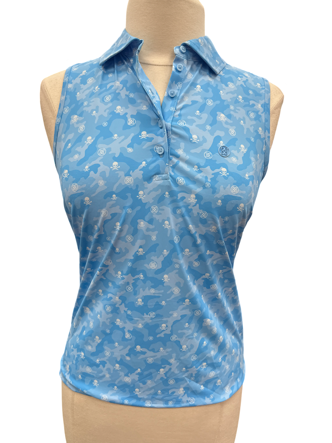 G/FORE Icon Camo Silky Tech Nylon Sleeveless Polo- Blue - Skorzie