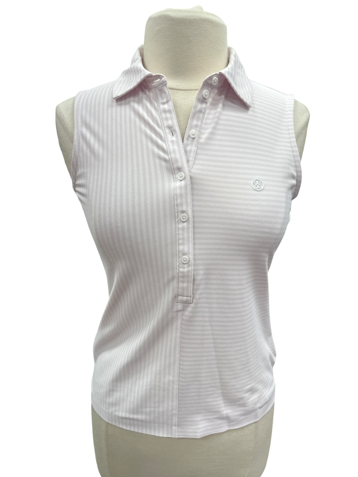 G/FORE Offset Stripe Tech Pique Sleeveless Polo- Blush - Skorzie