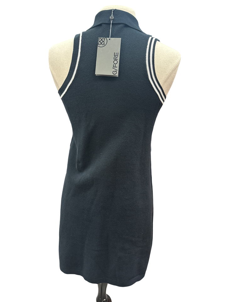 G/FORE Fully Fashioned Cotton Pique Sleeveless Polo Dress- Black - Skorzie