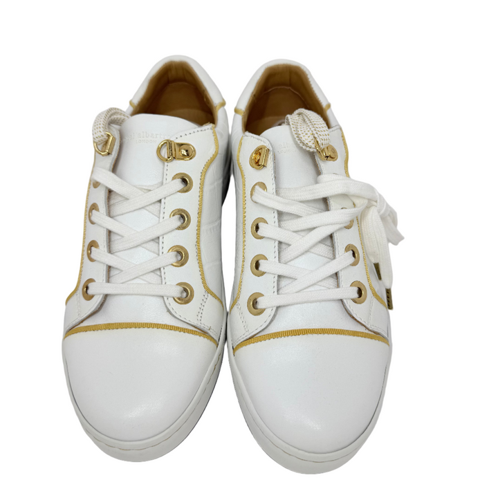 Royal Albartross Women's Buckingham Spikeless Golf Shoe - Croc Print White/Gold - Size 6