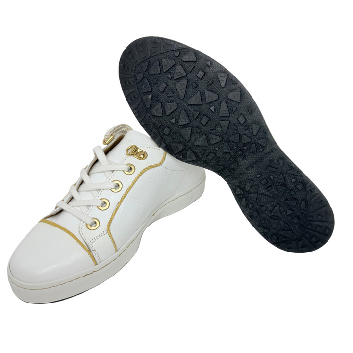 Royal Albartross Women's Buckingham Spikeless Golf Shoe - Croc Print White/Gold - Size 6
