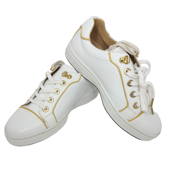 Royal Albartross Women's Buckingham Spikeless Golf Shoe - Croc Print White/Gold - Size 6