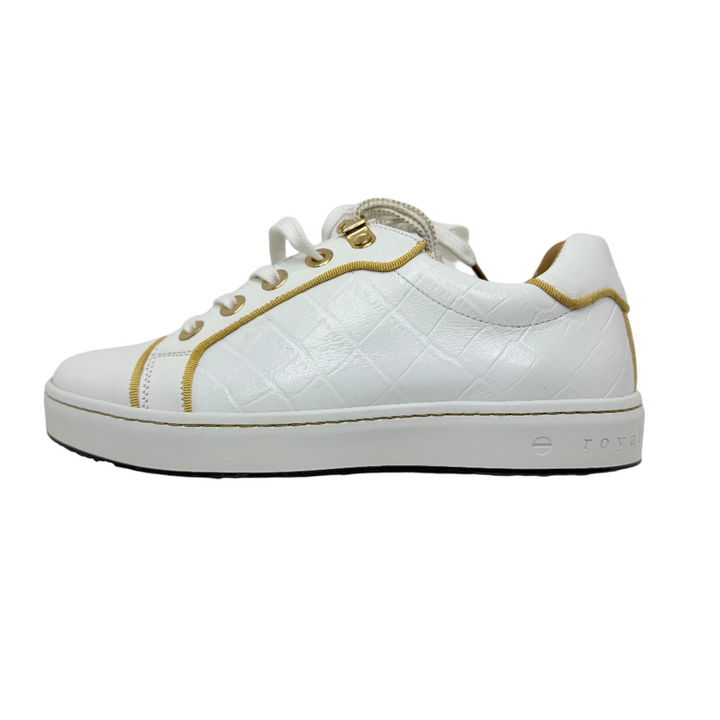 Royal Albartross Women's Buckingham Spikeless Golf Shoe - Croc Print White/Gold - Size 6