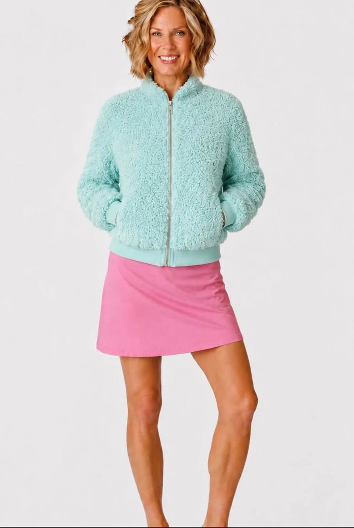 Amy Sport Womens Danni Bomber Jacket - Mint Mirage Sherpa