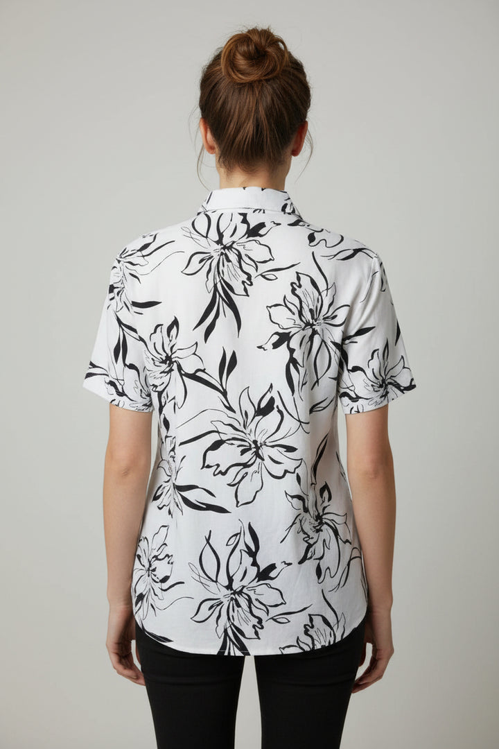 G/FORE Womens Short Sleeve Floral Button Polo - Snow/Onyx