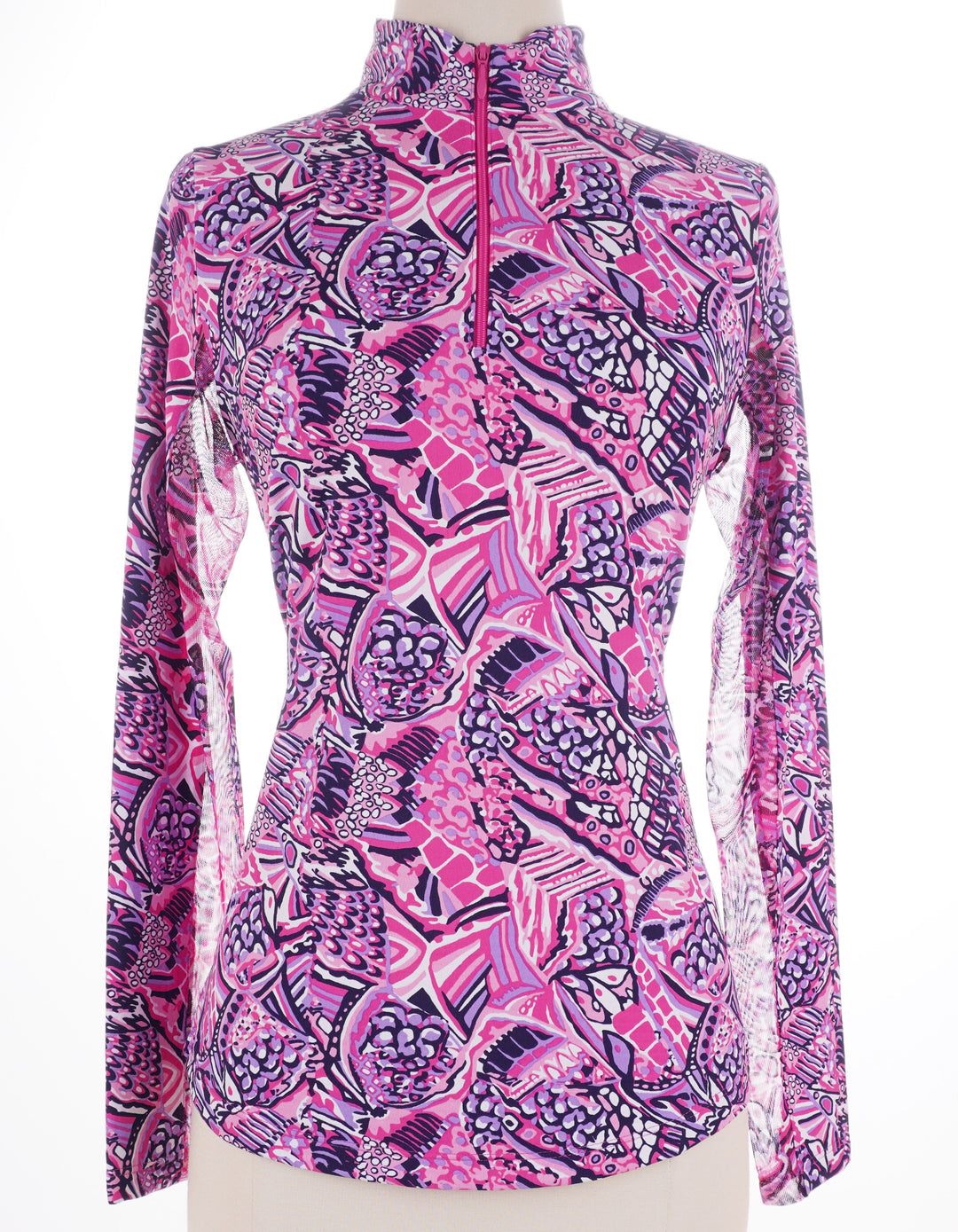 IBKUL Krista Long Sleeve Zip Mock - Pink Multi