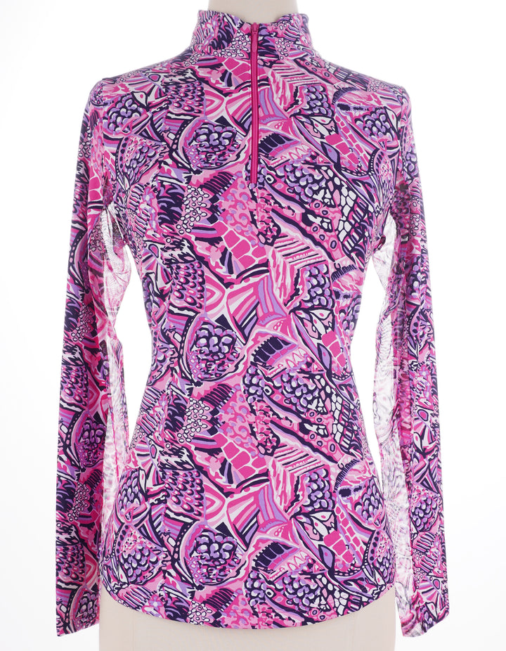 IBKUL Krista Long Sleeve Zip Mock - Pink Multi
