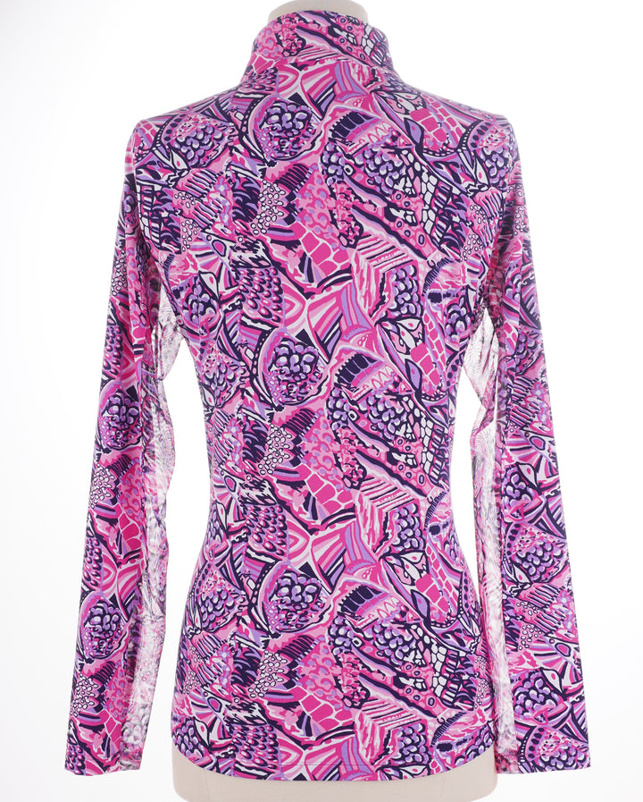 IBKUL Krista Long Sleeve Zip Mock - Pink Multi