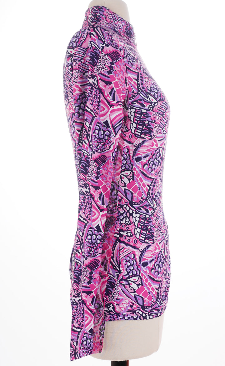 IBKUL Krista Long Sleeve Zip Mock - Pink Multi