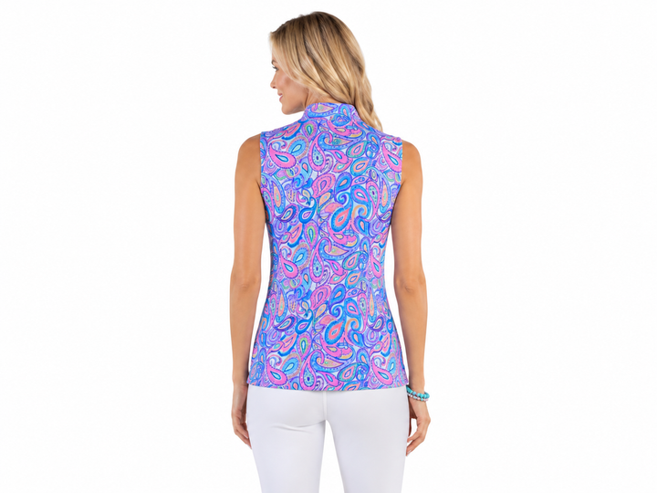 Lulu B Womens Sleeveless Paisley Zip Mock - Pink/Multi