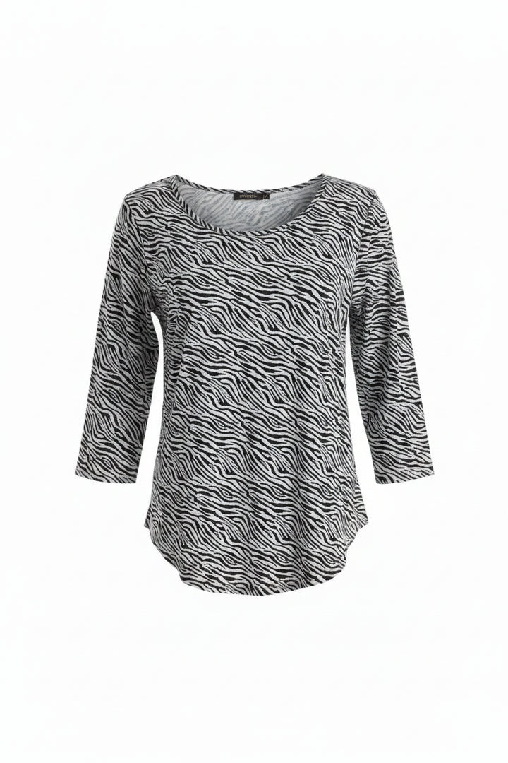 Lulu B Womens Zebra 3/4 Sleeve Crewneck Mock - Black/White