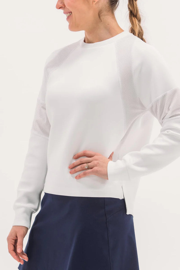 Foray Golf Scuba Crewneck Long Sleeve Top - White - Skorzie